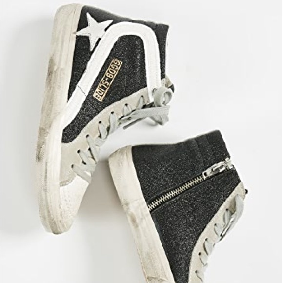 Golden Goose Slide Sneaker Black White Shimmer NIB - Picture 12 of 13